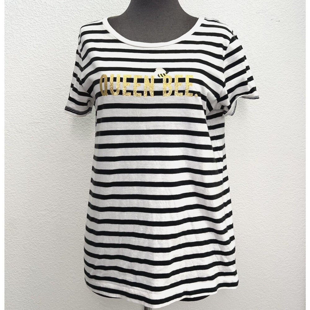 Broome Street Kate Spade Queen Bee Tee Women S White Striped Gold Glitter